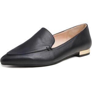 Feversole Women's Black Plain Vegan Leather Pointed Slip On Flat Loafer
